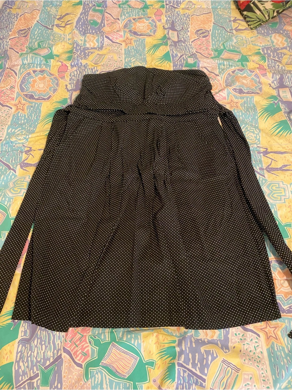 Black Polka Dot Tie-Waist strapless dress